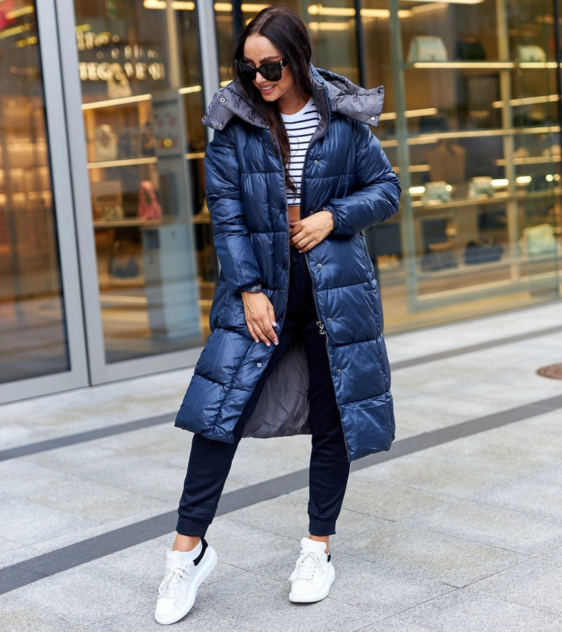 Granatowa długa kurtka z rozpinanym kapturem Lucas