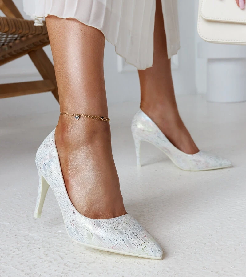 Srebrne metaliczne szpilki ze skórzaną wkładką Gantier