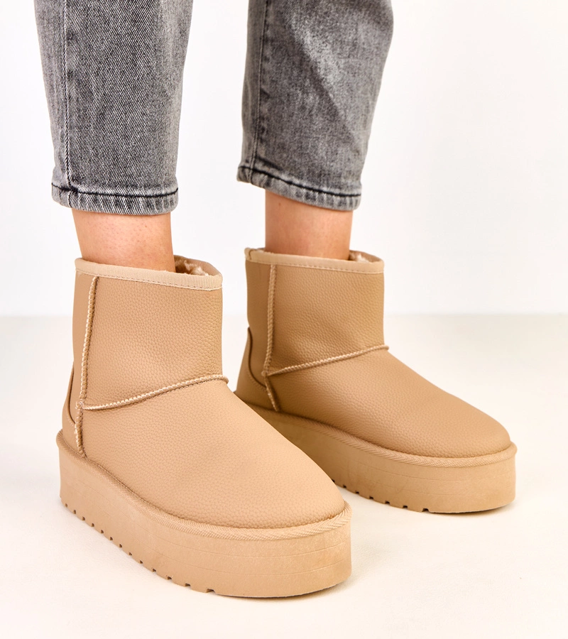 Brązowe niskie śniegowce na platformie z ekoskóry Reinol