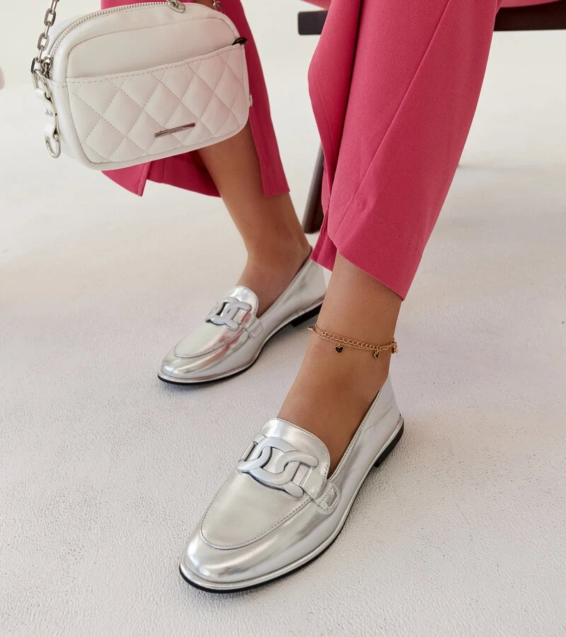 Srebrne klasyczne mokasyny Zana