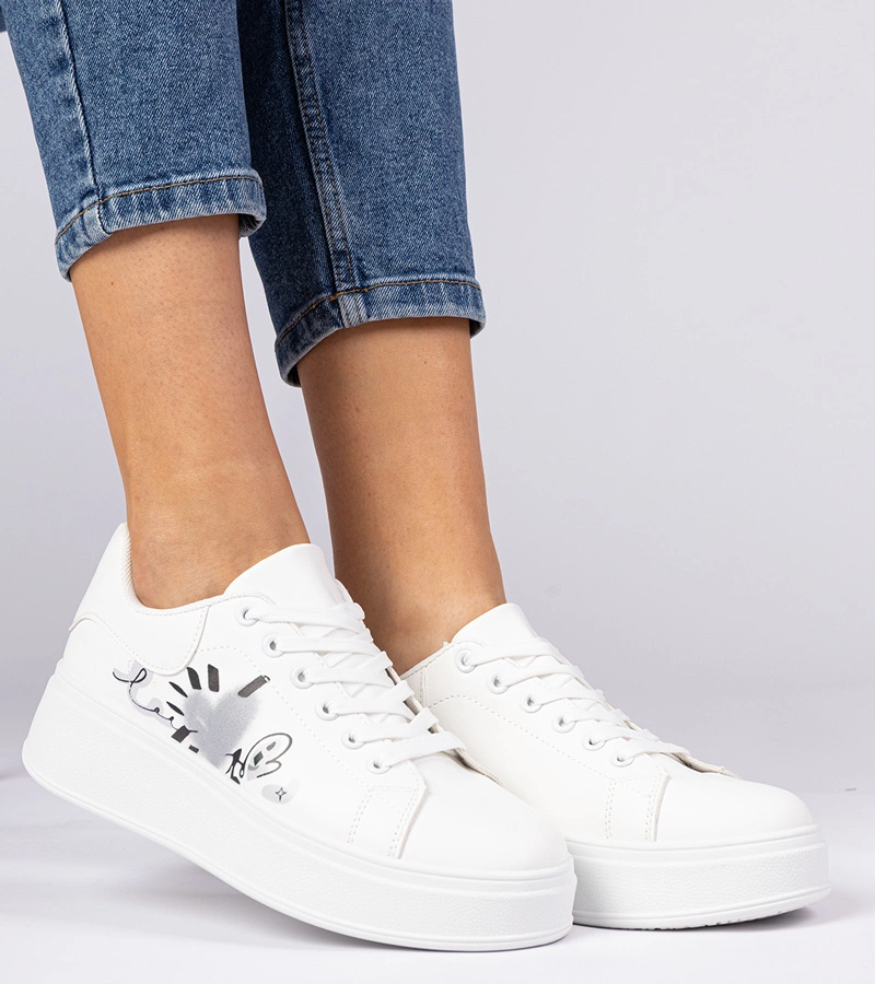 Białe sneakersy trampki sportowe damskie z nadrukiem Zelinda