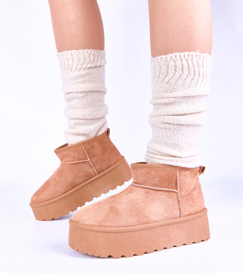 Brązowe śniegowce na platformie ocieplane futerkiem Mouna