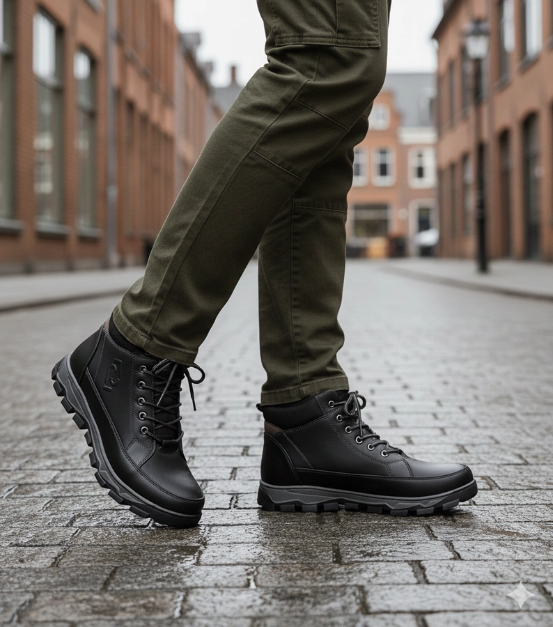 Czarne trapery męskie ocieplane Elias