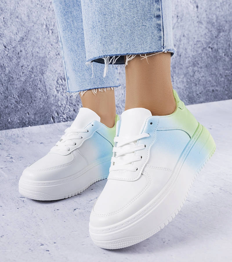 Biało-zielone sneakersy na platformie Lance