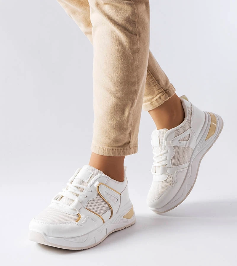 Białe sneakersy z łączonych materiałów Caya