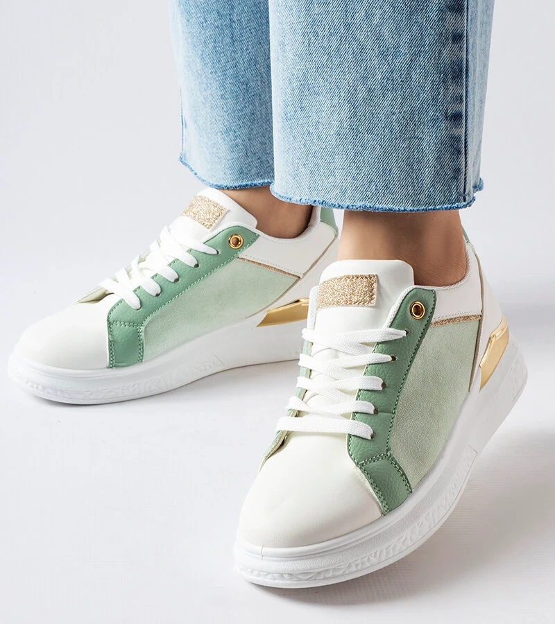 Biało-zielone buty ze złotym akcentem Palais