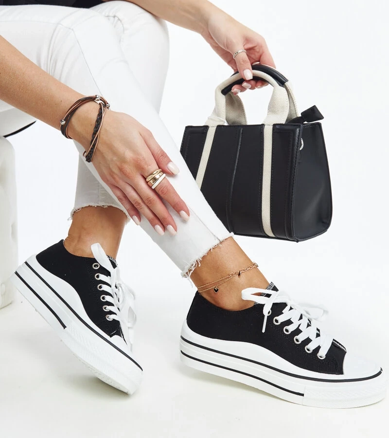 Czarne trampki na grubej podeszwie Dima