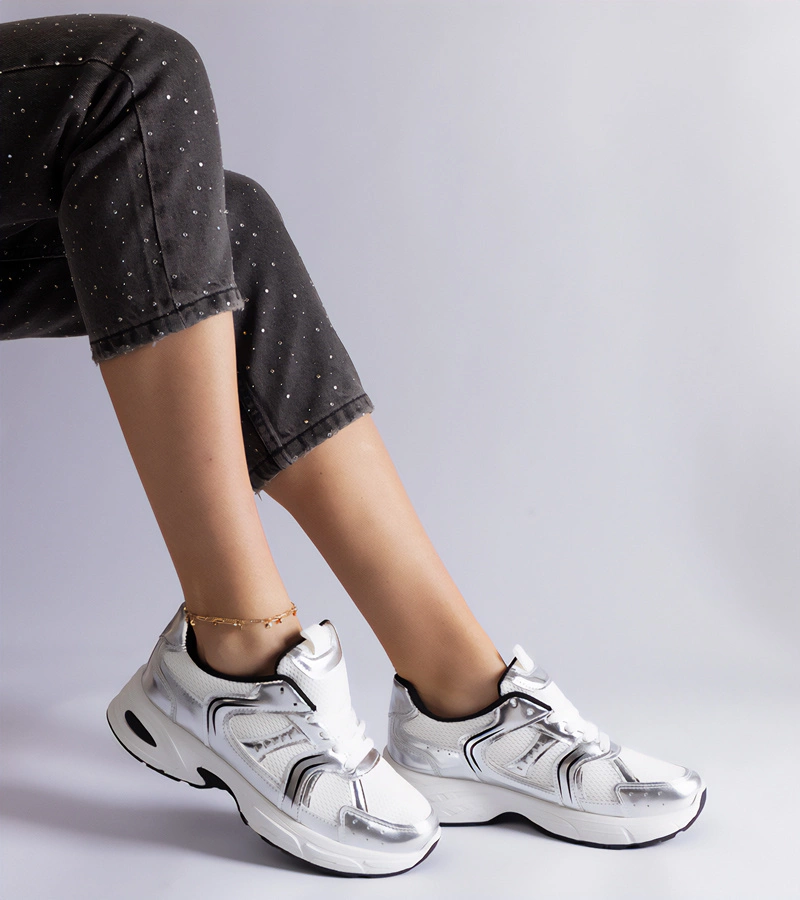 Biało-srebrne sneakersy sportowe Ena