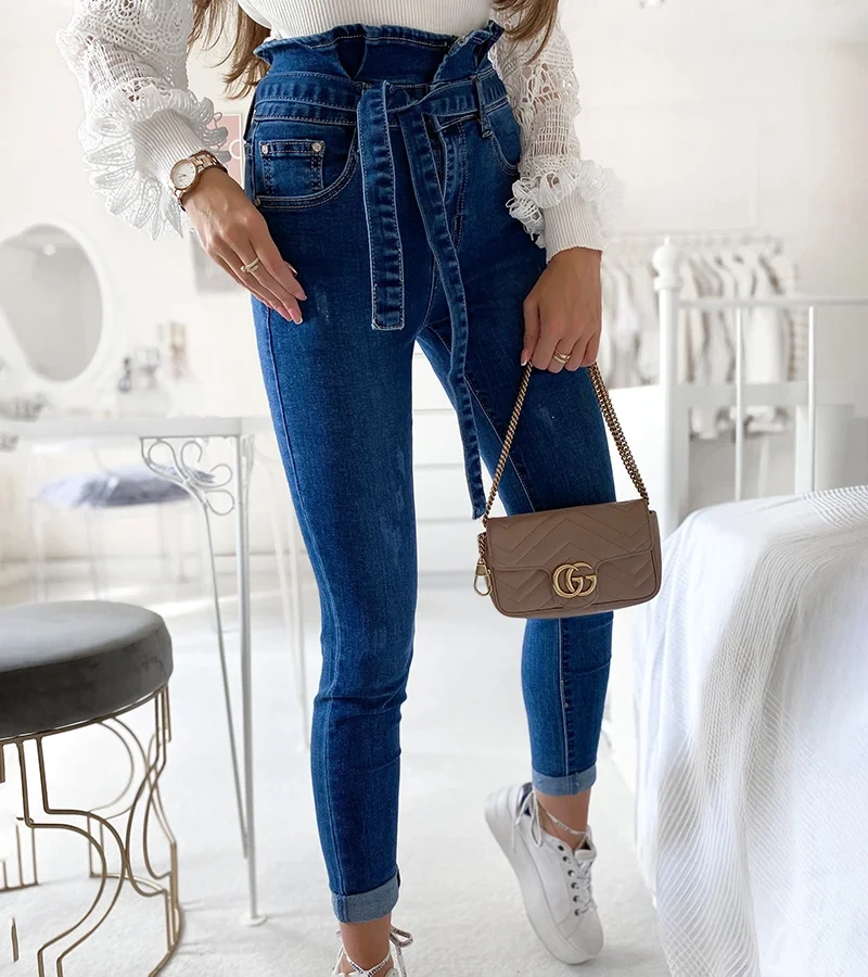 Niebieskie jeansy z wysokim stanem Camden