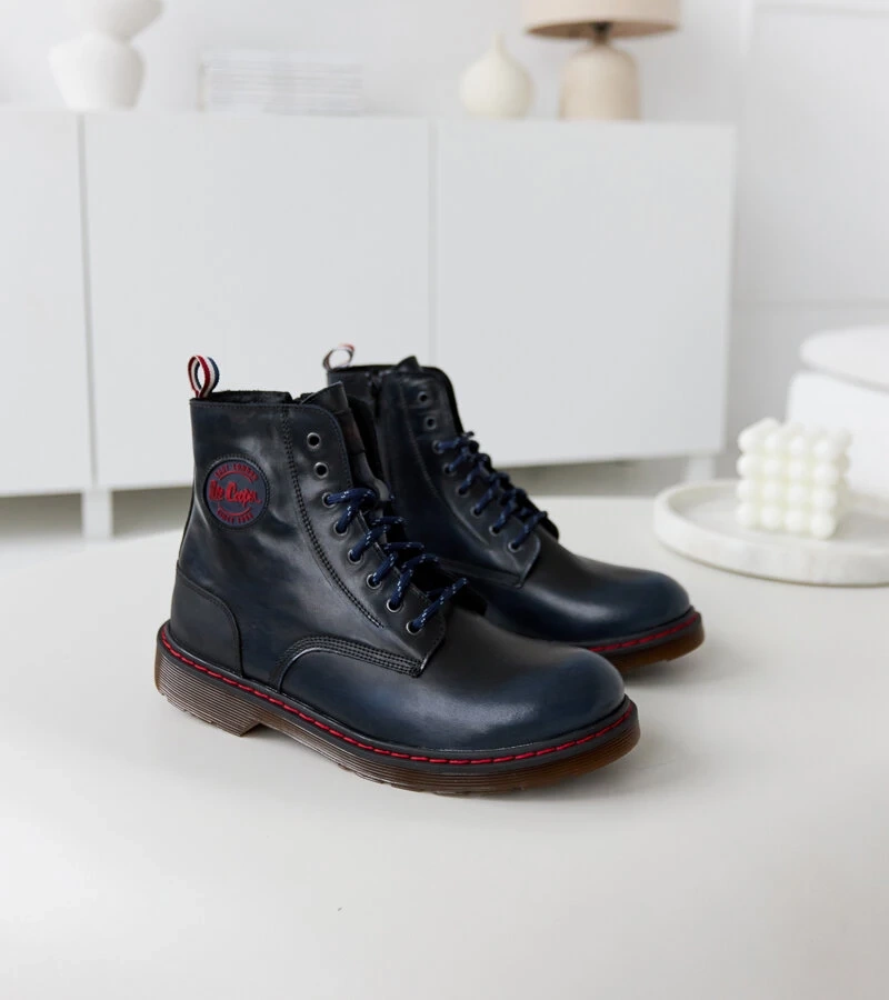 Granatowe trzewiki skóra naturalna Lee Cooper LCJP-20-01-014