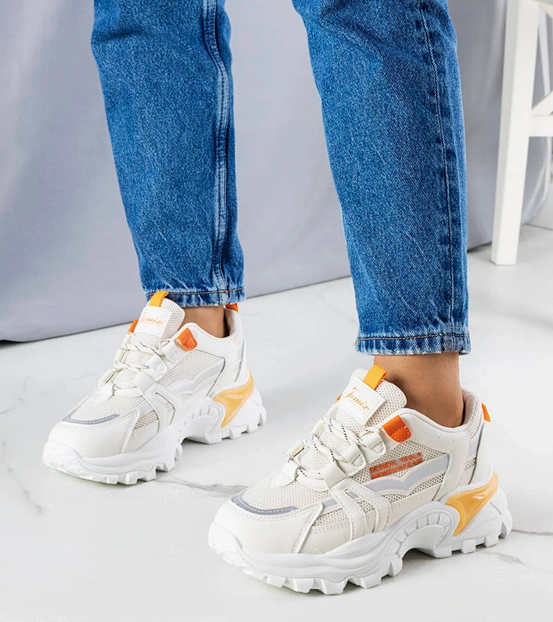 Beżowe sneakersy z neonowymi wstawkami Opal