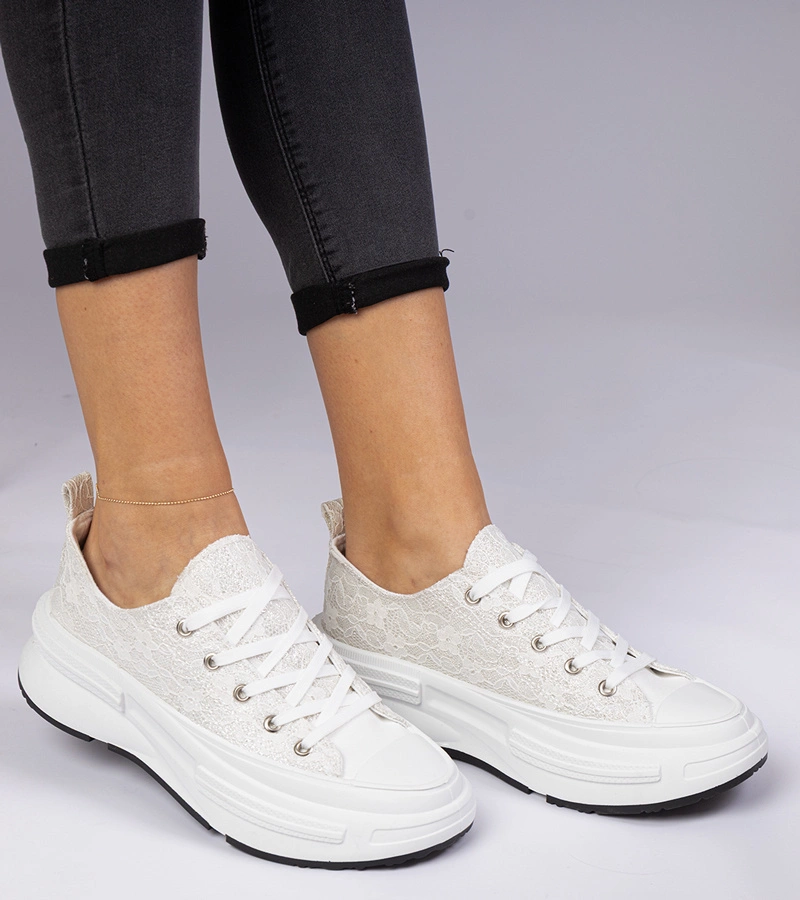 Białe damskie trampki koronkowe Katerin