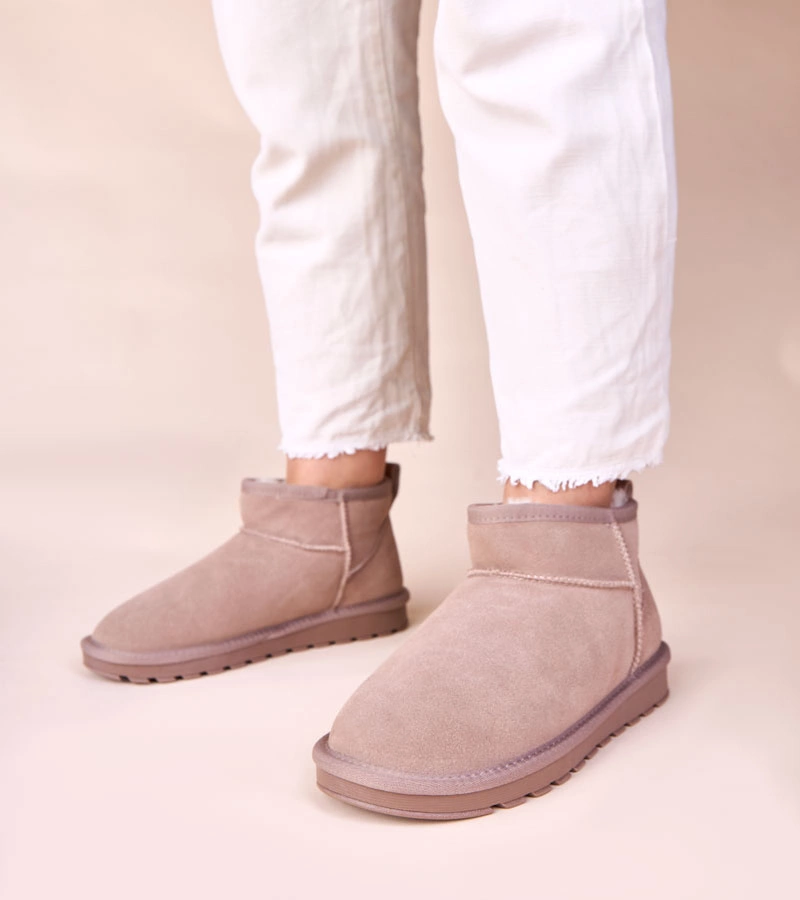 Szare śniegowce naturalny zamsz ocieplane futerkiem Matilda