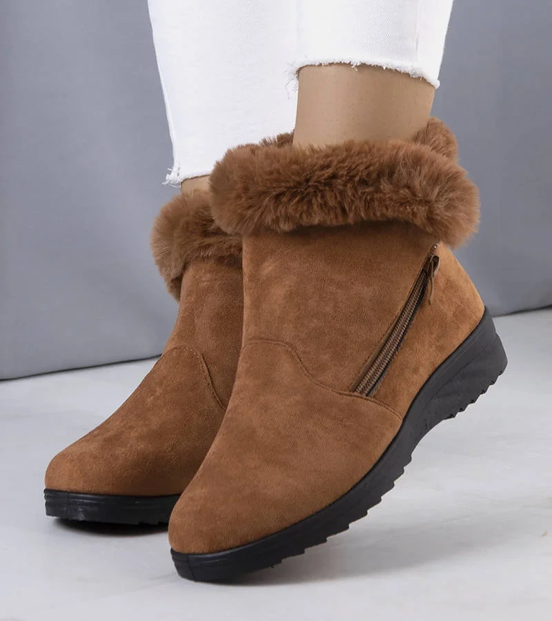 Brązowe ocieplane śniegowce z futerkiem Crina