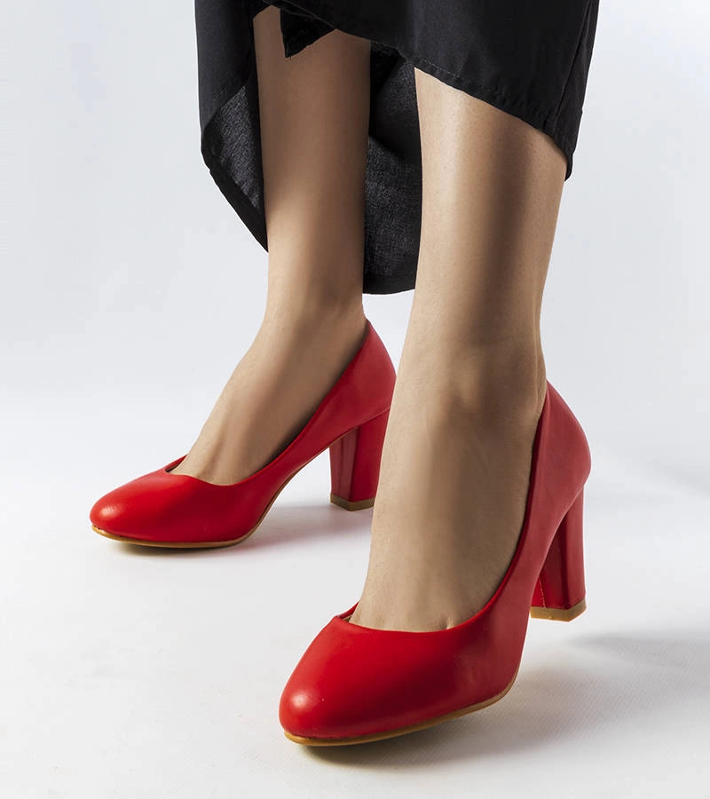 Czerwone czółenka na słupku Ella skóra