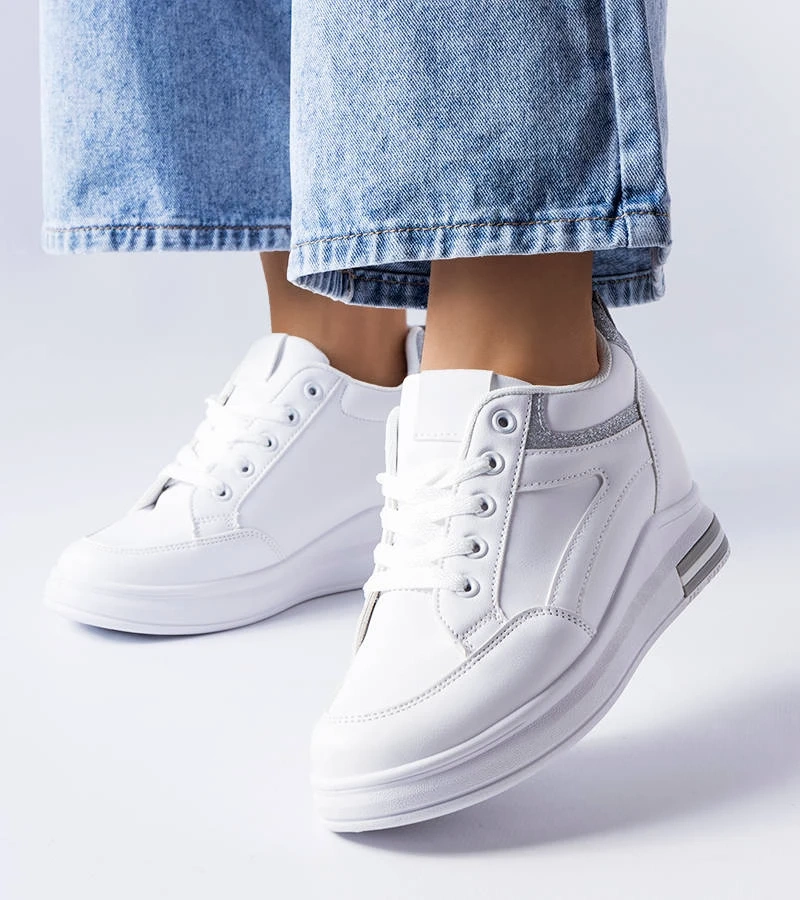 Białe sneakersy z brokatowymi wstawkami Bonevil