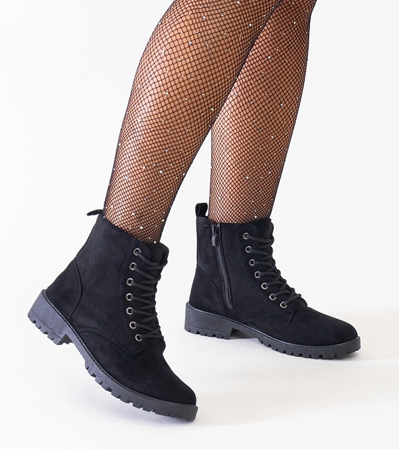 Czarne botki eko-zamszowe workery na platformie Barosa