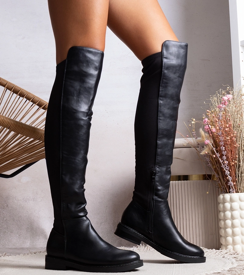 Długie czarne kozaki z eco skóry Polmapina