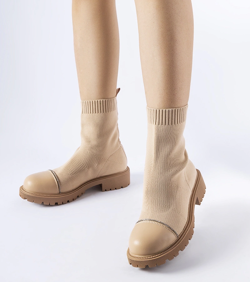 Brązowe skarpetowe botki z cyrkoniami Vail