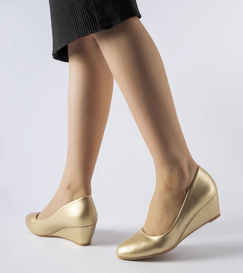 Złote baleriny na niskim koturnie Houston