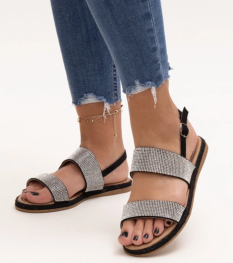 Czarne sandały zdobione cyrkoniami Carvalia