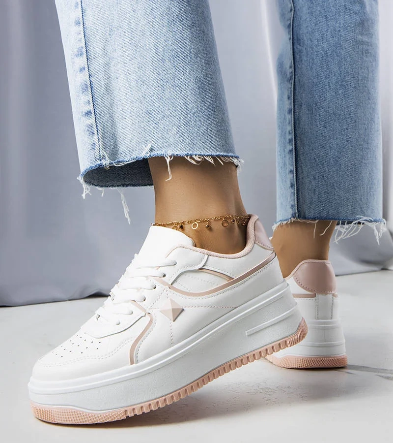 Biało-różowe sneakersy na platformie Lepage