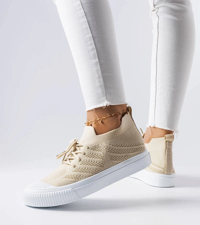 Beżowe trampki z elastycznego materiału Polaire