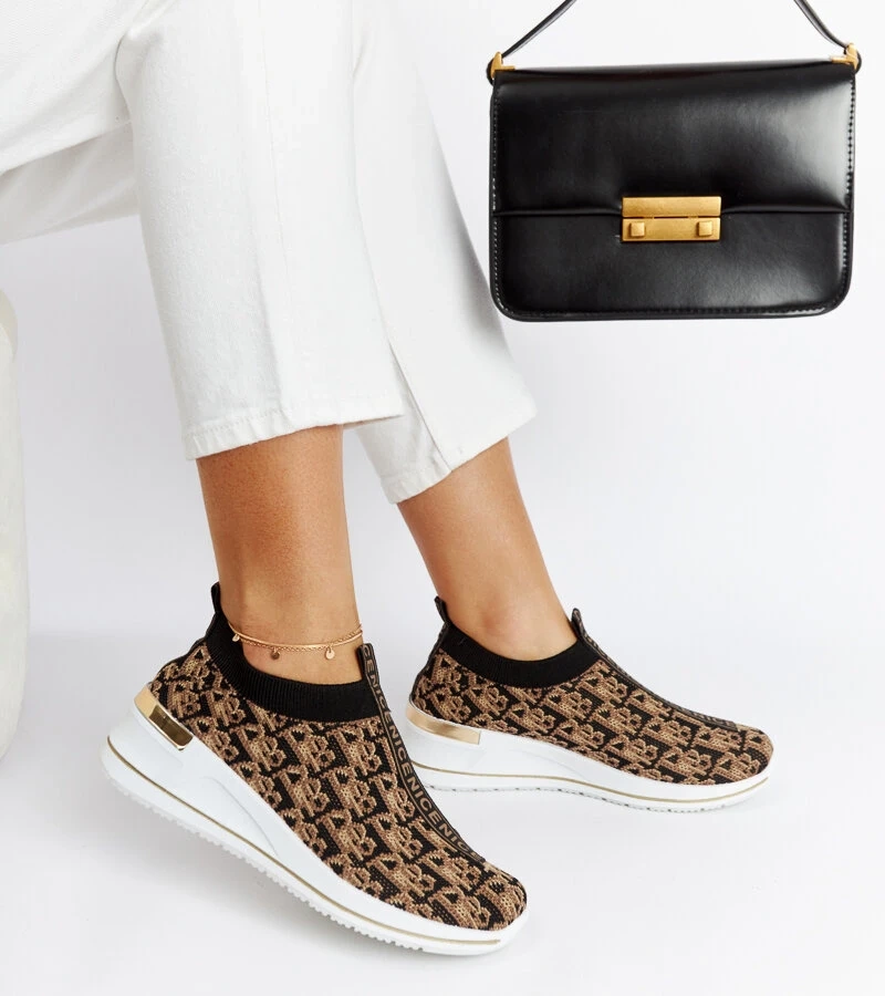 Czarno-brązowe buty Slip On Tartano