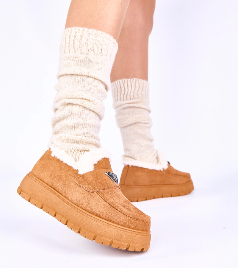 Brązowe mokasyny na platformie ocieplane futerkiem Kirby