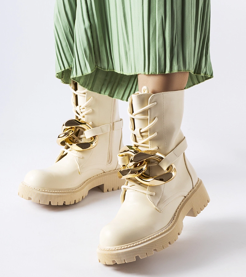 Beżowe traperki z łańcuchem Galar