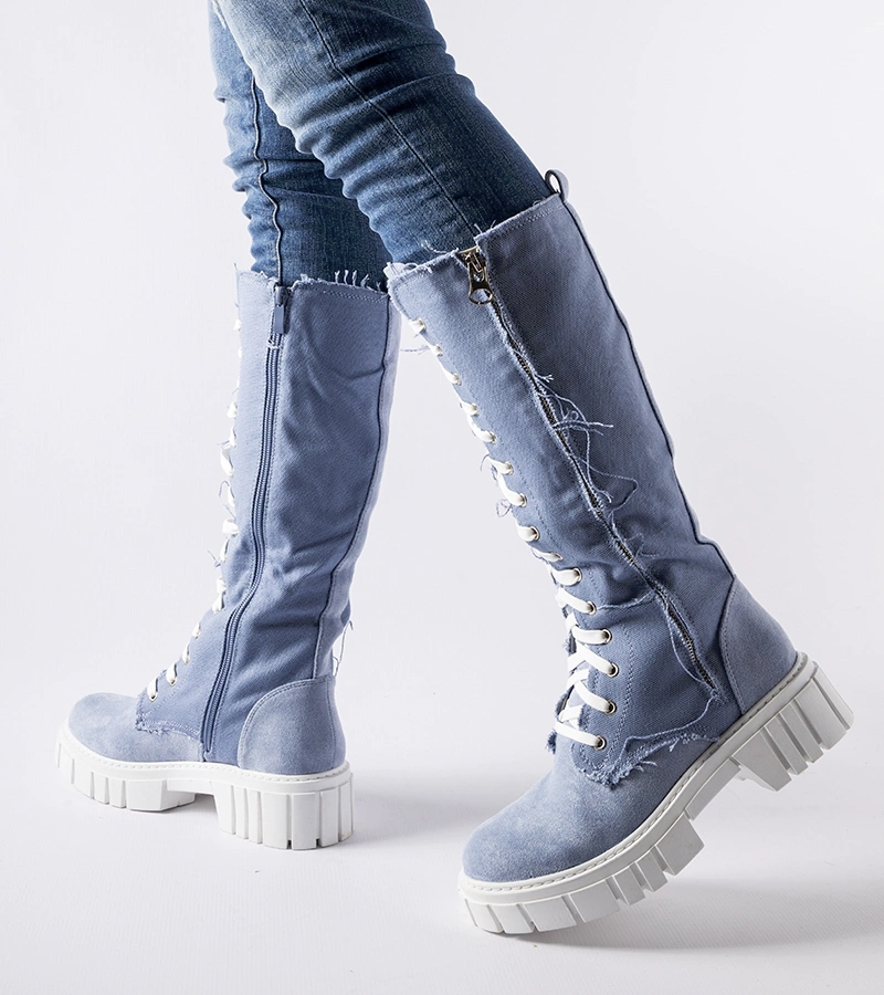 Niebieskie materiałowe ocieplane kozaki Palmer