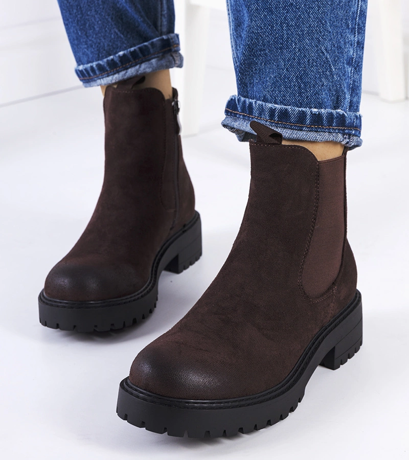 Brązowe botki eko-zamsz Ecrin