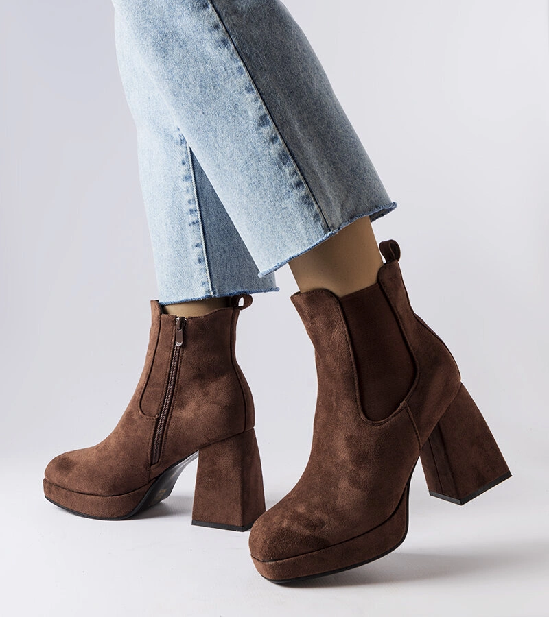 Brązowe botki eko-zamsz Province