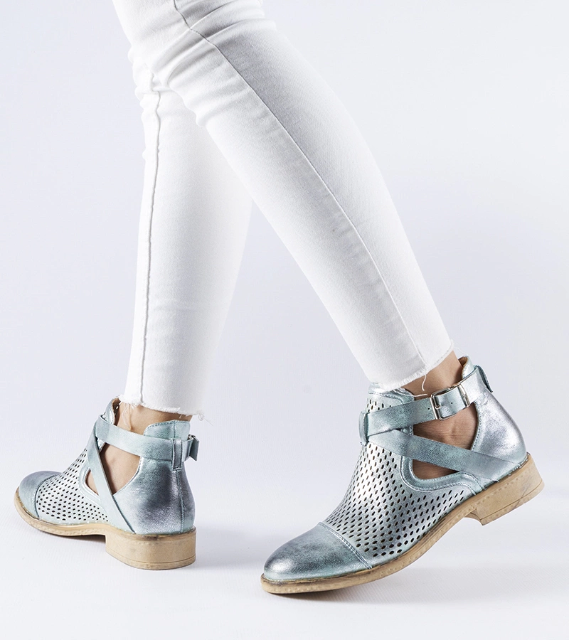 Zielone ażurowe mocno wycięte botki Kooter