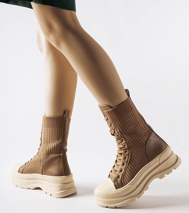 Brązowe skarpetowe botki workery gruba podeszwa Vitto