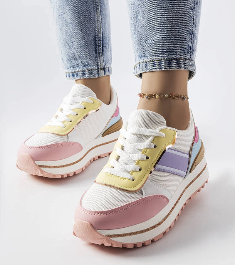 Różowe sneakersy z brokatowymi wstawlami Lang