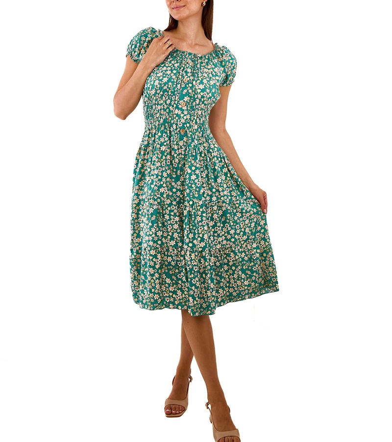 Zielona sukienka midi na krótki rękaw Allania