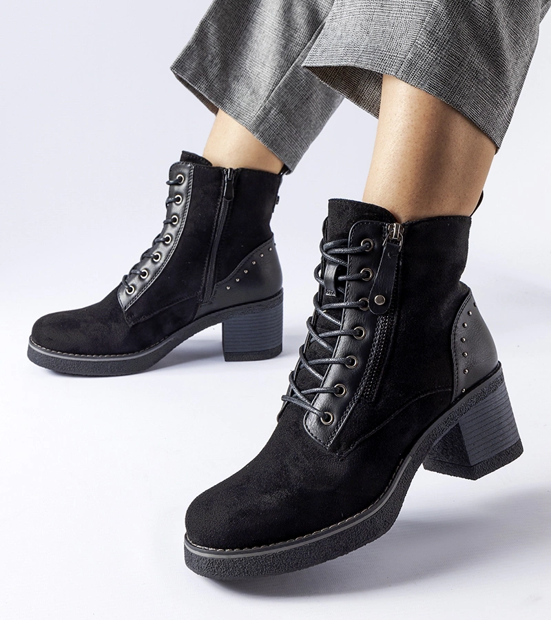 Czarne botki na słupku eko-zamsz Graziella