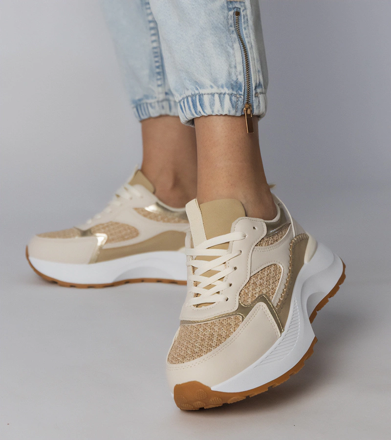 Beżowe sneakersy sportowe z plecioną  wstawką Berlisa