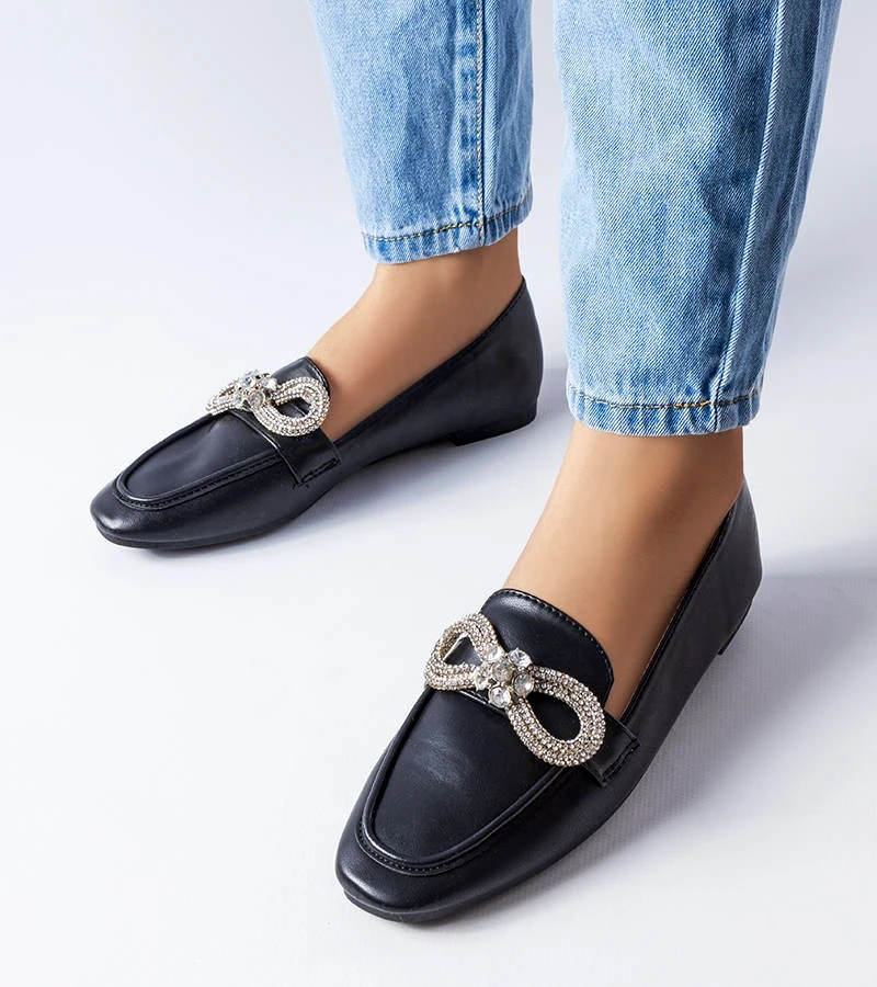 Czarne mokasyny z cyrkoniami Quirion