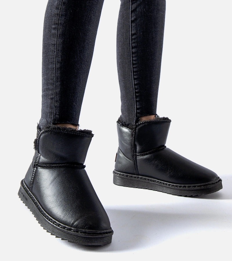 Czarne ocieplane śniegowce eko-skóra Kaufman