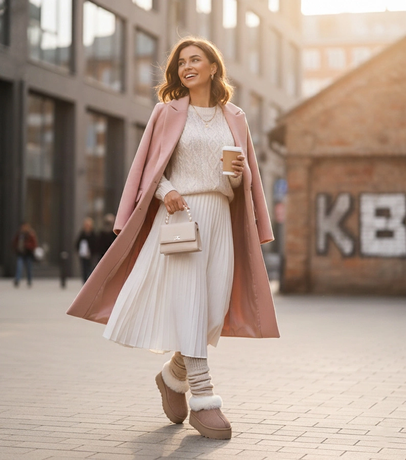 Jasnobeżowe śniegowce z futerkiem Deesi