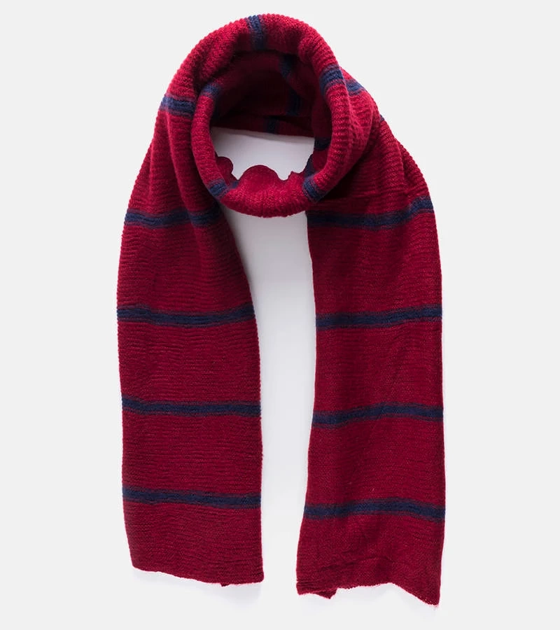 Bordowy szal w granatowe paski Kari