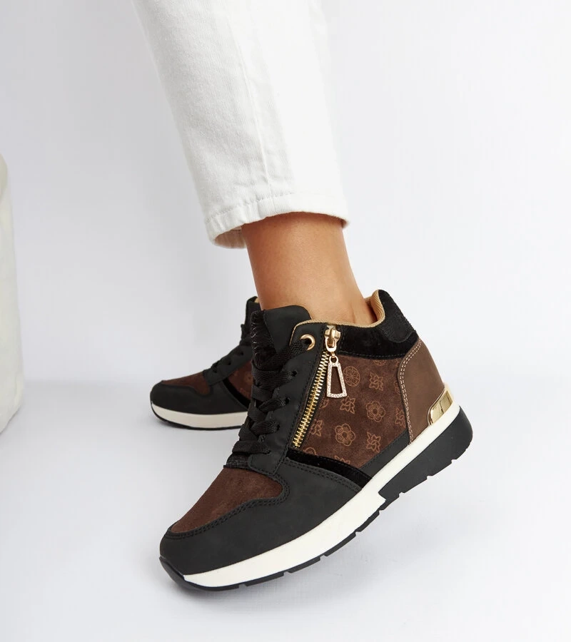 Sneakersy damskie czarne sznurowane na koturnie Knoxville