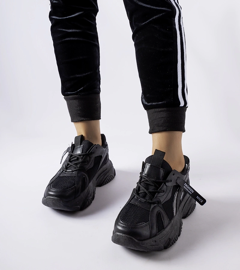 Czarne sneakersy na grubej podeszwie Fida
