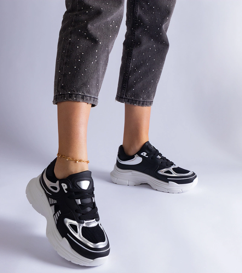 Czarne sneakersy damskie ze srebrnymi wstawkami Gaytan