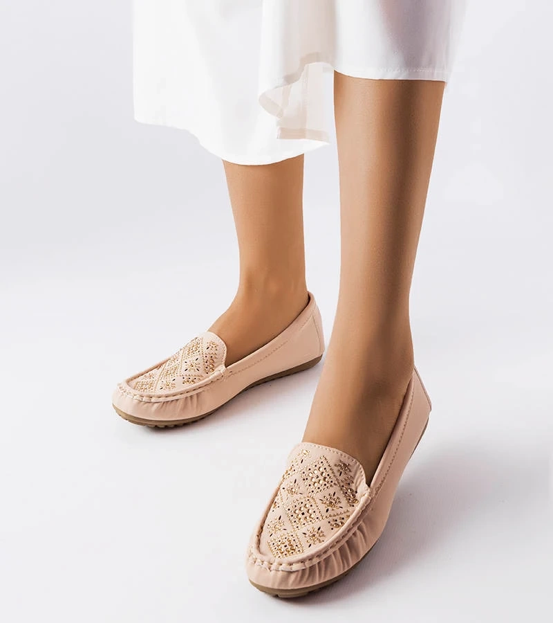 Beżowe mokasyny zdobione cyrkoniami Gamache