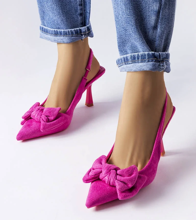 Różowe szpilki z kokardką Olengo