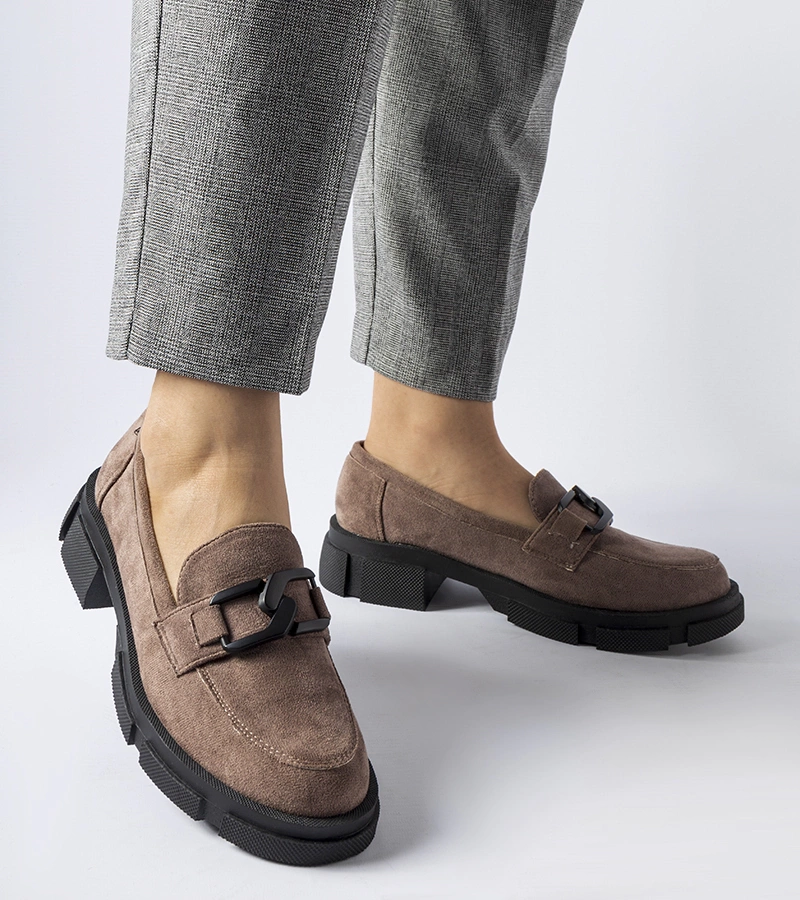 Brązowe masywne mokasyny z klamerką Alfredino