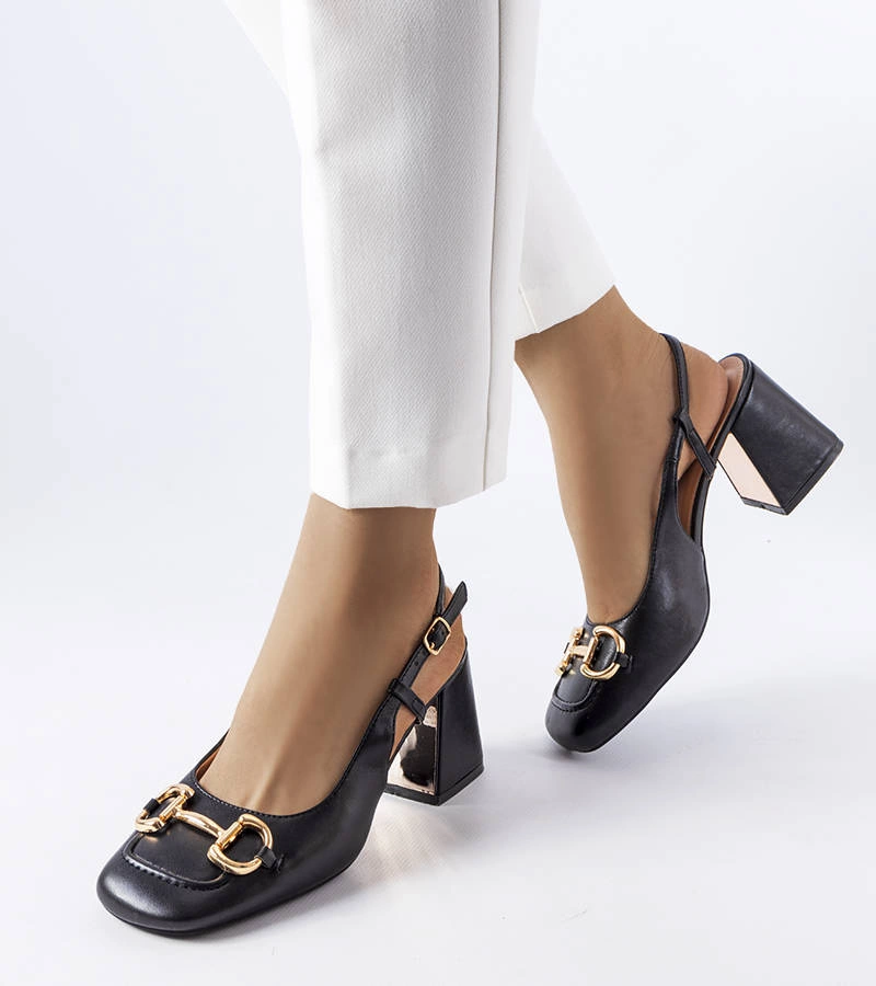 Czarne sandały na szerokim obcasie Parrish